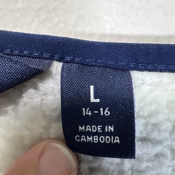 Lands’ End Women LARGE White Gray Sherpa Fleece Pullover Sweater Sweatshirt - Picture 4 of 11